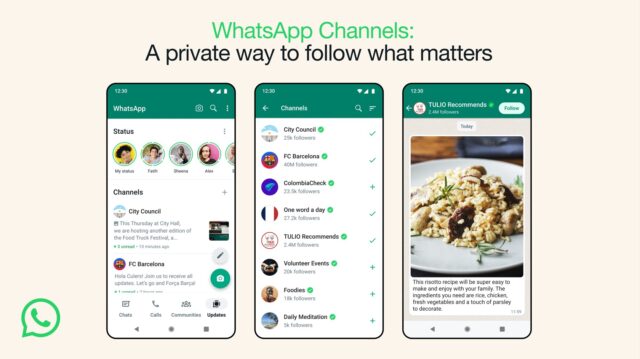 Official screenshots of WhatsApp Channels